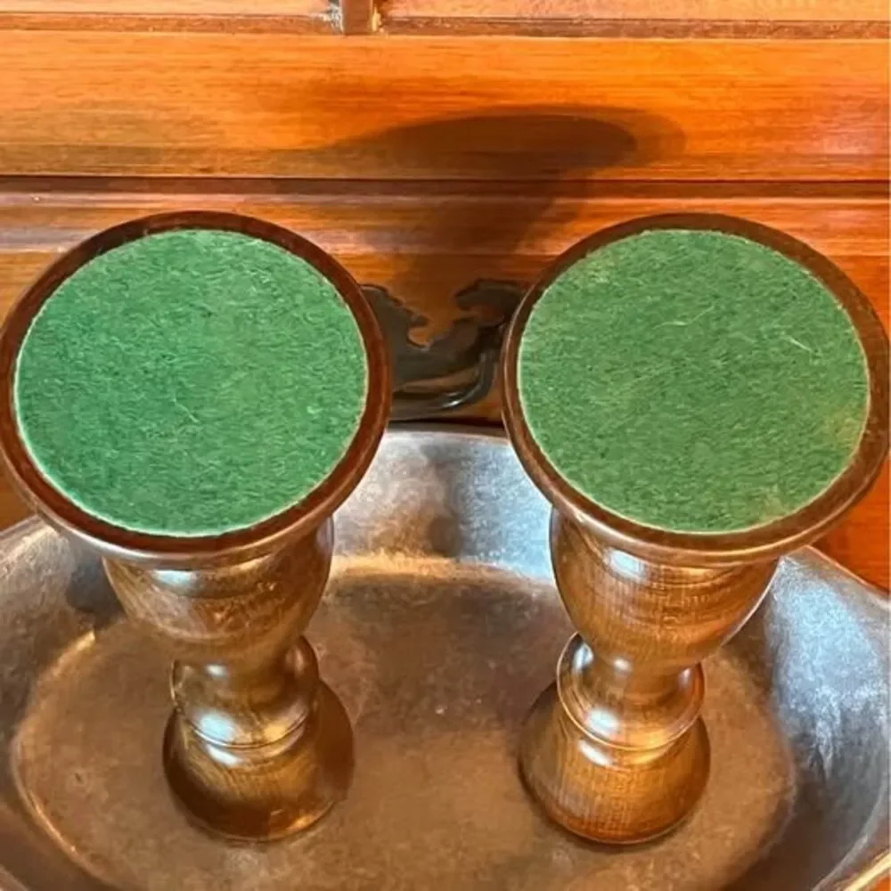 Vintage Mid-Century Hand-Turned Wood Taper Candlestick Holders - Pair